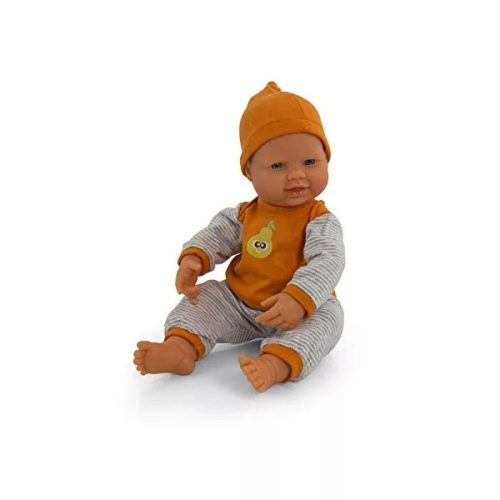 Babaruha - körtés felsővel, narancssárga sapkával, 40 cm-es babához, 